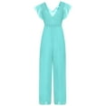thumbnail image 4 of TiaoBug Kids Girls Formal Costume V Neck Bodysuit Rompers Jumpsuit Short Sleeve Wide Leg Pants Turquoise 8, 4 of 7