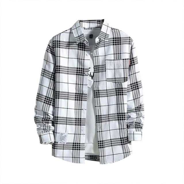 Wyzesi Chemise Marron Homme Manches Courtes Chemise Décontractée Imprimée Automne et Hiver Manches Longues Col Simple Chemise à Carreaux Polyester avec Poche