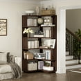 thumbnail image 3 of Homieasy 6-Tier Corner Bookshelf - L-Shaped Etagere Shelf with Baffles, Freestanding Storage for Living Room, Office, Bedroom,Black Walnut, 3 of 7
