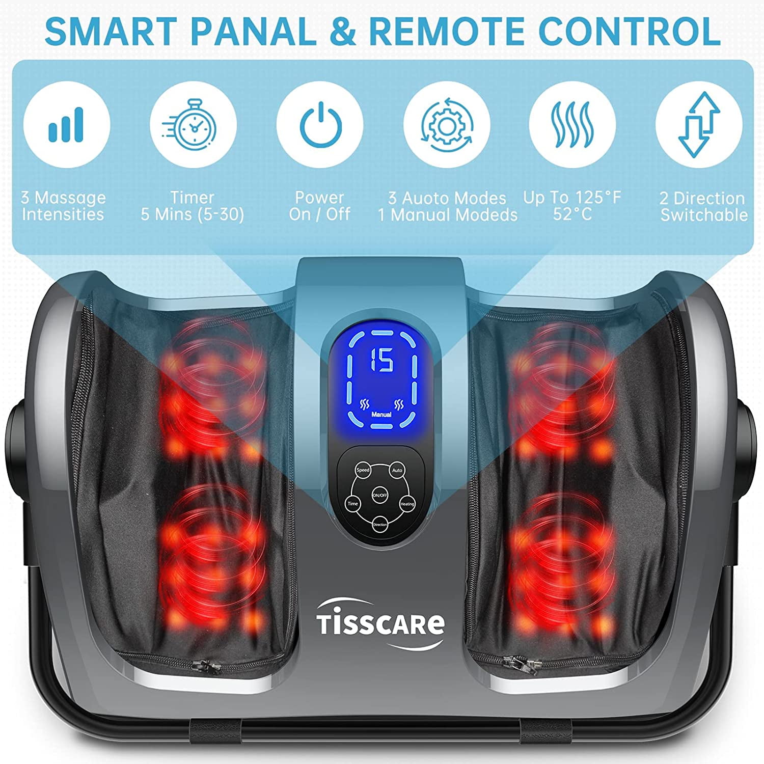 Tisscare Foot Massager - Foot Massager Machine with Airbag Compression, Deep Kneading Therapy Improve Foot Wellness - Gray