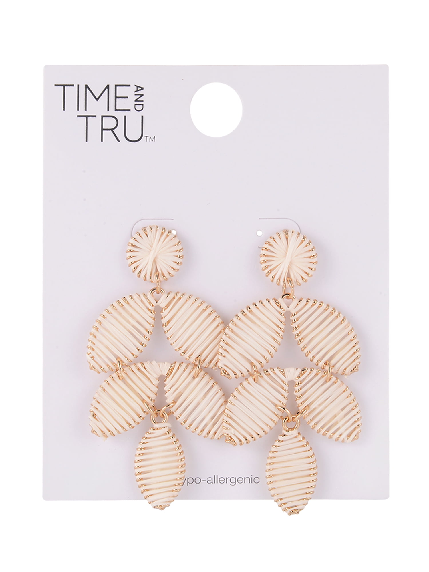 Time and Tru Goldtone Ivory Raffia Leaf Drop Earring