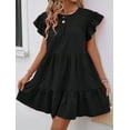 thumbnail image 2 of MORTTIC Women's Ruffle Sleeve Round Neck Casual Mini Dress Loose Fit Summer Swing Dress, S, 2 of 5