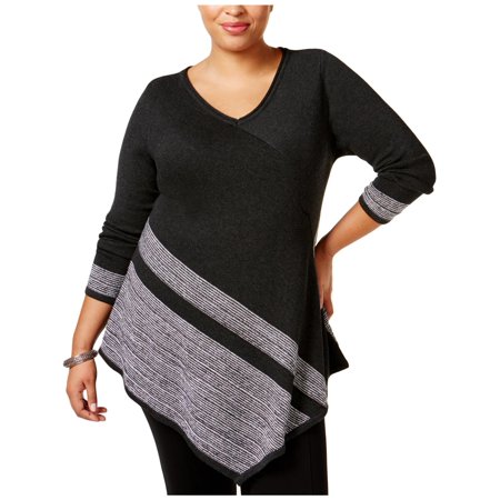 Belldini Womens Plus Sparkle Everyday V-Neck Sweater