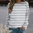 thumbnail image 2 of Jinhomg Womens Drop Shoulder Sweatshirt 2025 Fashion Striped Crew Neck Tops Fall Casual Comfy Long Sleeve Pullovers 2025 Trendy Going Out Wear Spring Saving Gray S, 2 of 5