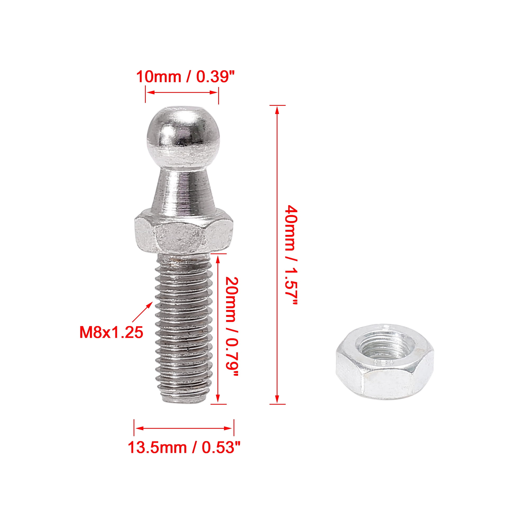 Unique Bargains 4 Set 10mm Car Gas Strut Ball Stud for Gas Struts Shock M8*20mm