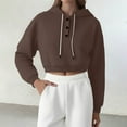 thumbnail image 2 of ManxiVoo Chandail à Capuchon Court à Boutons pour Femmes, Col à Revers, Manches Raglan, Coupe Ample Décontractée, Taille g, Marron, 2 of 5