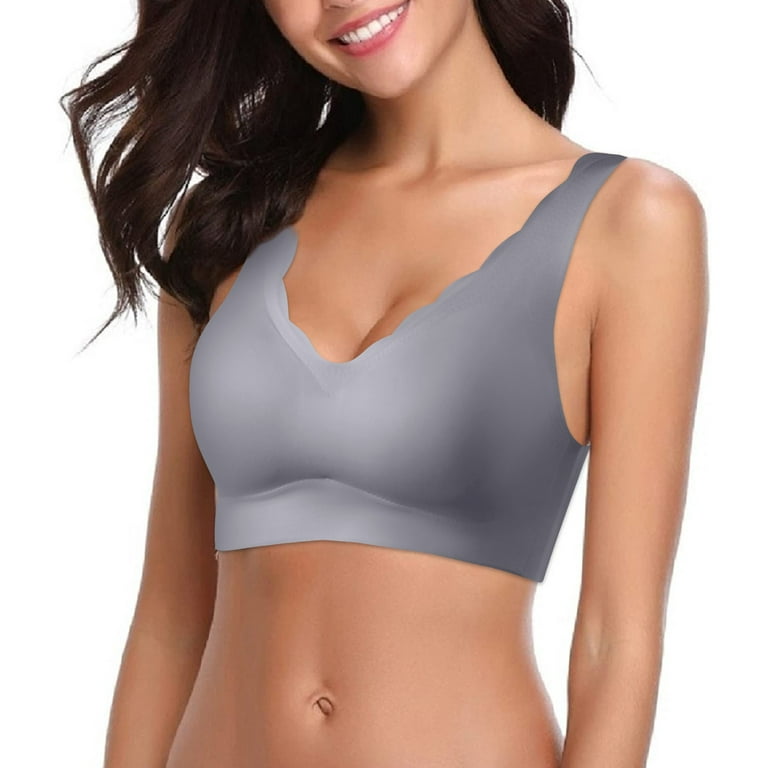 Underoutfit Bras for Women Wire-Free Push-Up Seamless Bra Solid Print Grey  Xl