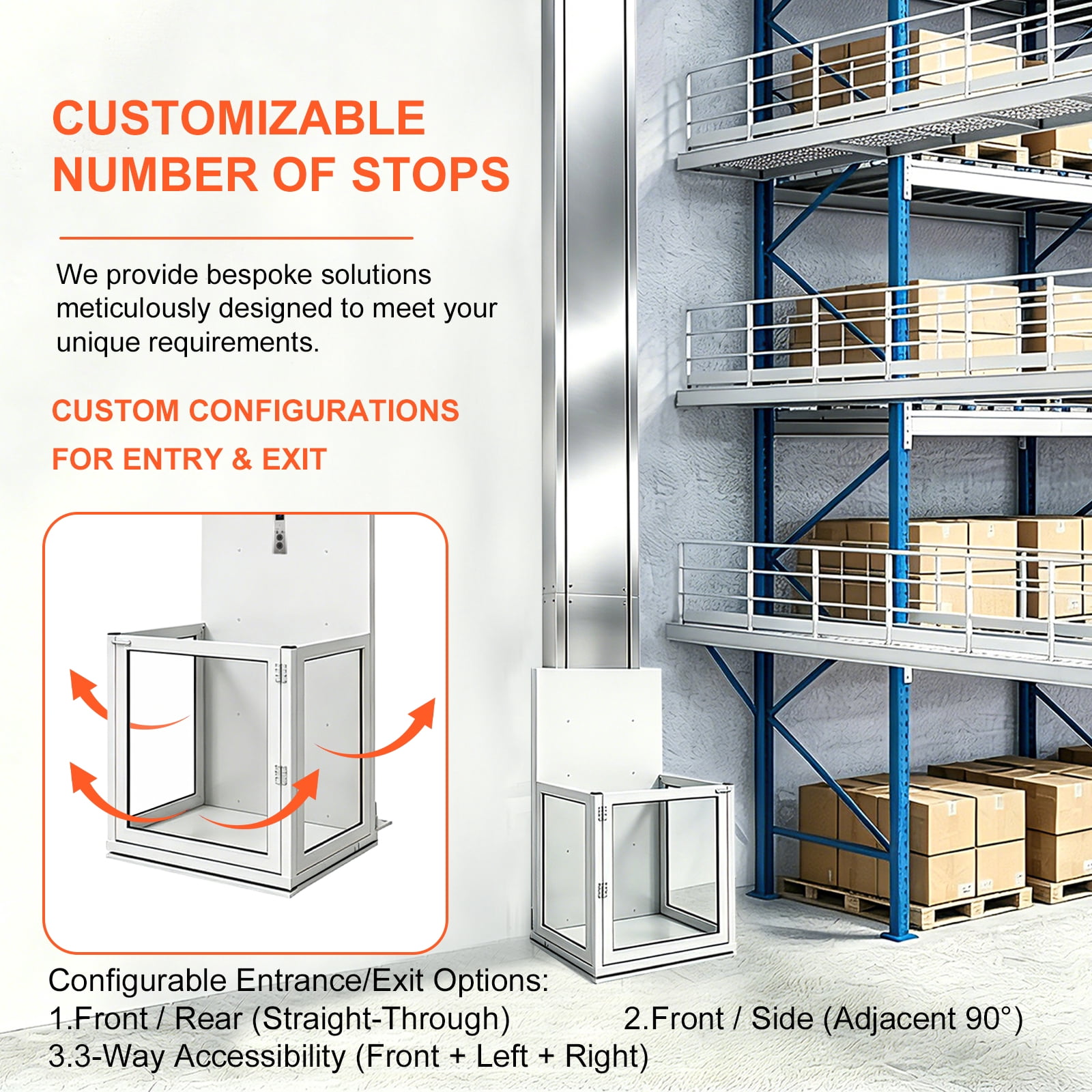1800lbs Electric Home Elevator, Quiet Hydraulic Lift with Physical Anti-Pinch & Stainless Steel Frame, 16ft Height