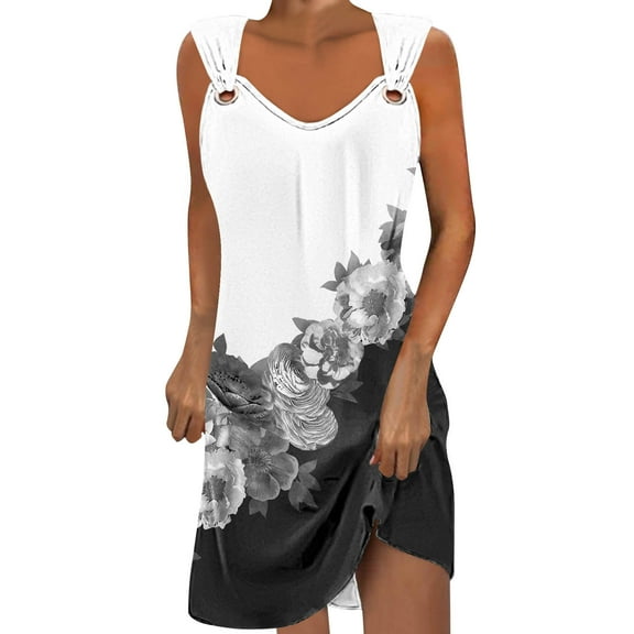 ICHUANYI Summer Sundress for Women Fashion Causal Loose Tshirt Dresses Floral Print Swing Beach Dress
