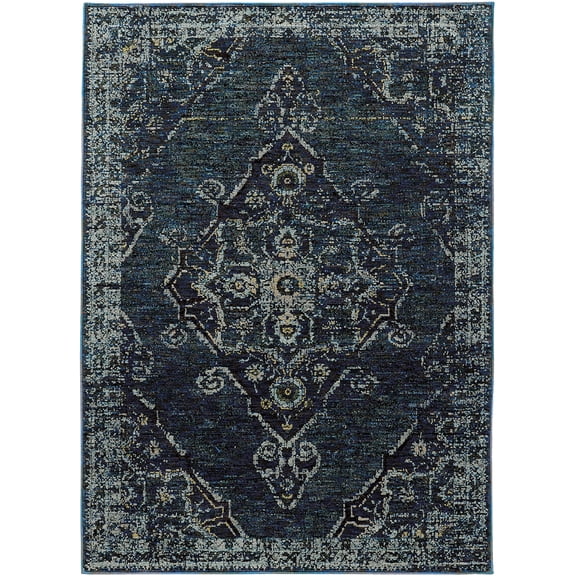 Oriental Weavers Andorra Area Rug 7135F Blue Bordered Curls 6' 7" x 9' 6" Rectangle