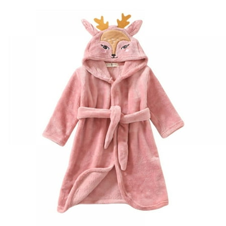 

Baby Girls Cartoon Deer Hooded Bathrobe Child Toddler Bathing Towel Robe Embroidered Fleece Winter Baby Clothing Sleepwear