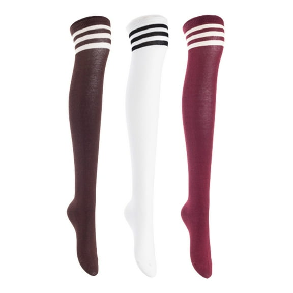 Lian LifeStyle Women's 3 Pairs Adorable Comfortable Soft Thigh High Over Knee High Cotton Socks, Size 6-9, JMYP1022 Coffee, White, Wine