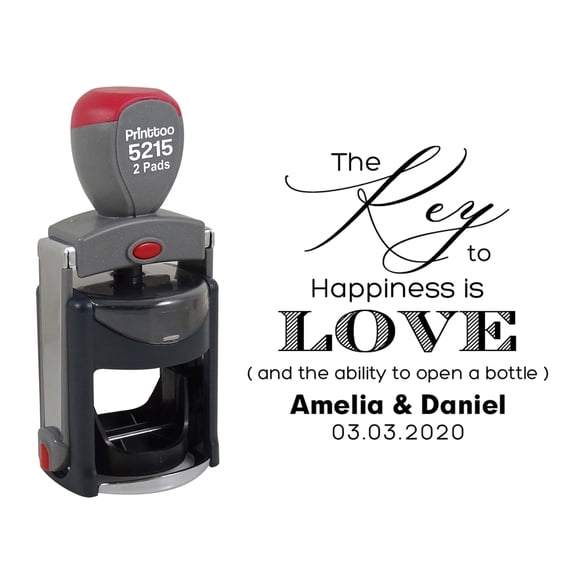 Printtoo Personalized&nbsp;Heavy Duty Black Self Inking Opner Favor Round Rubber Stamp The Key To Happiness Is Love Custom&nbsp;Stamper-45 mm