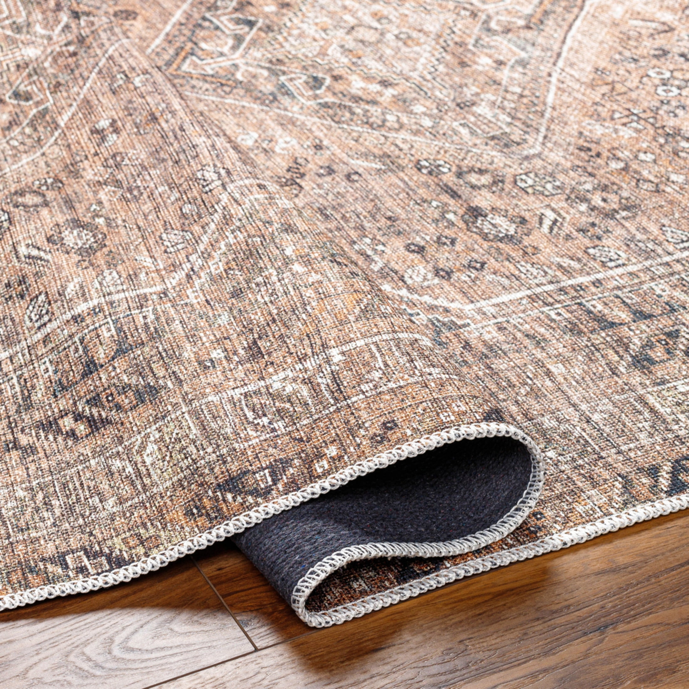 Livabliss Washable Rugs for Living Room, 7x9 Amelie Traditional Light Brown Area Rug, Bedroom Dining Room Home Decor Stain Resistant Carpet (6'7" x 9')