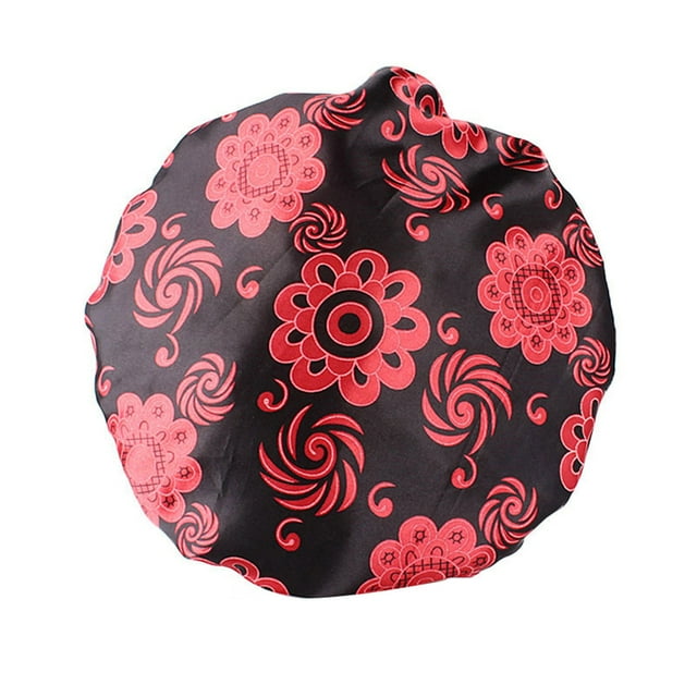Minnieouse Gorro de dormir para mujer, gorro de satén elástico de banda ancha para cubrir la cabeza, calentador del cuero cabelludo, Sombreros negro rojo M(56-58cm)