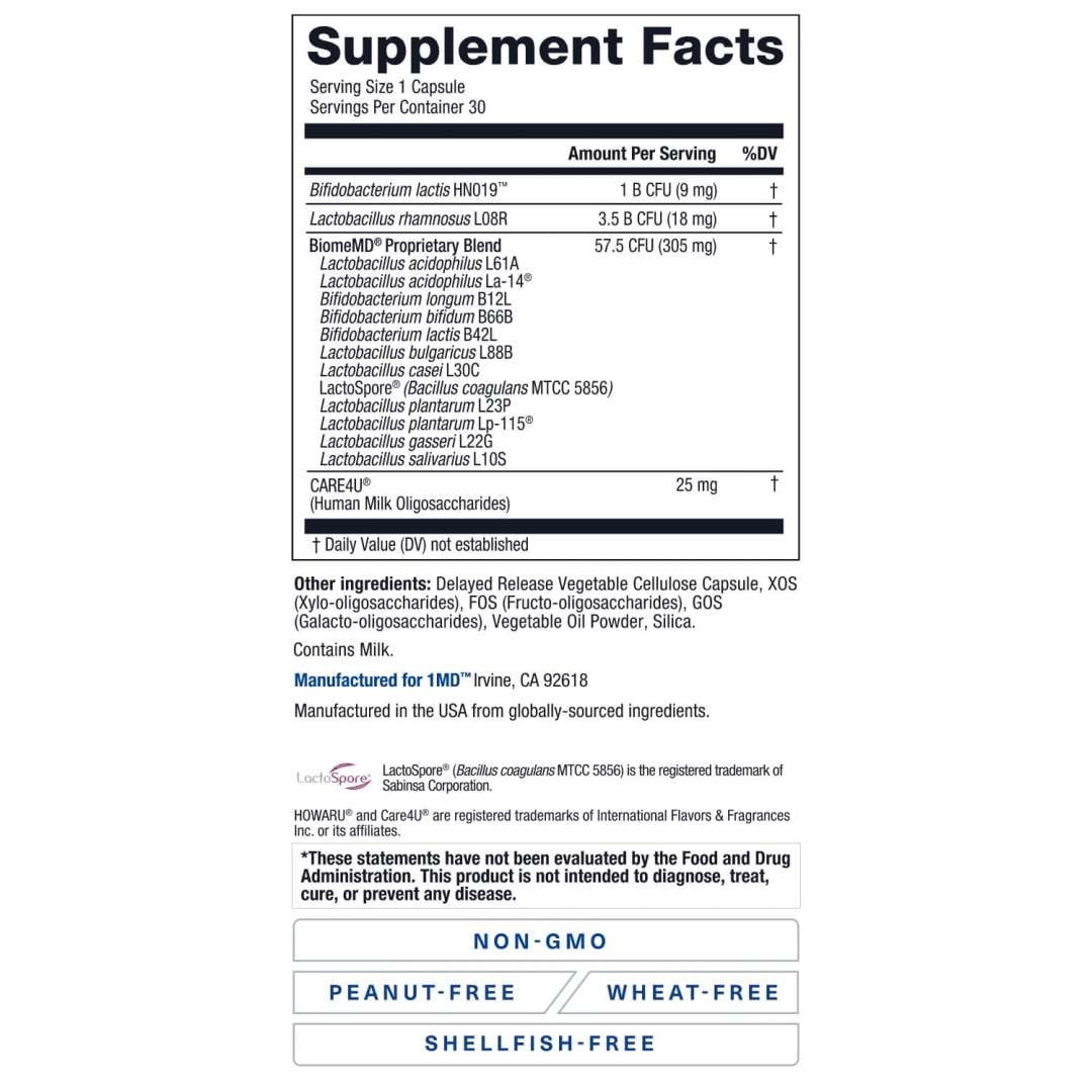 1MD Nutrition BiomeMD Probiotics for Adults | 62 Billion CFUs, 15 Strains | Digestive Health & Immune Support | 30 Capsules