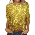 thumbnail image 2 of Hauts d'Été pour Femmes, Blouses Décontractées Élégantes Grande Taille 2024, T-Shirt à Trois Manches Col Rond Mode Jaune, 2 of 3