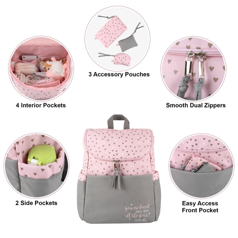 Baby Essentials Diaper Bag Backpack 5-Piece Set, Pink photo 3