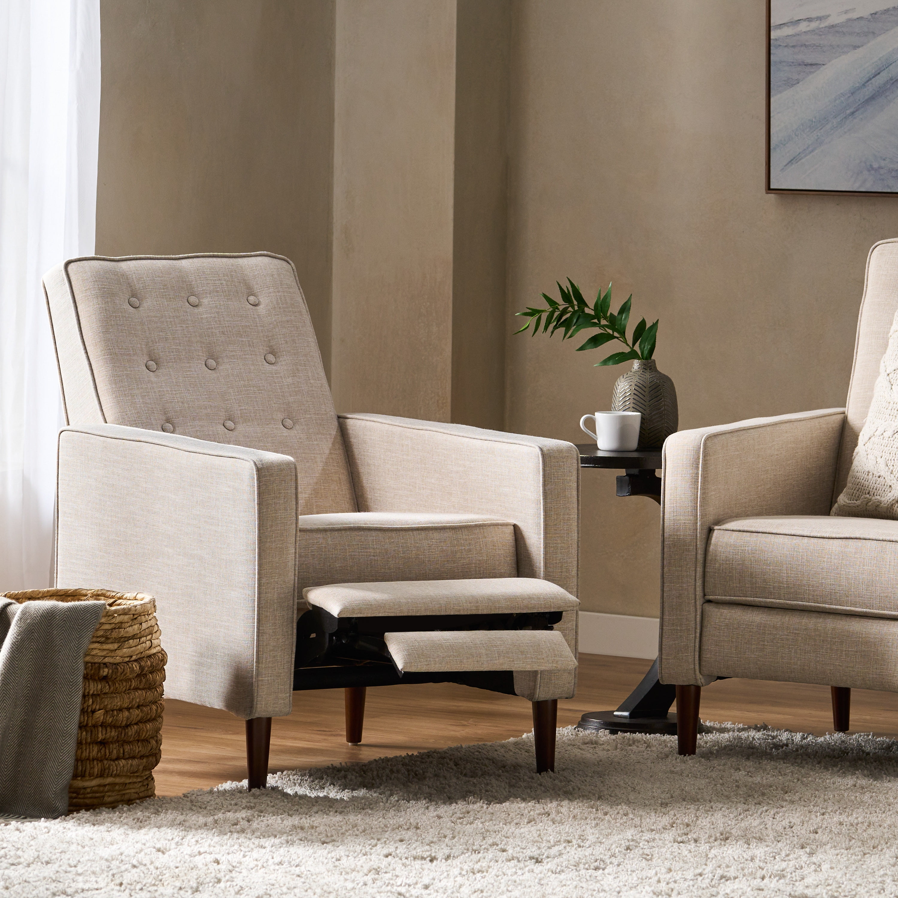 Euroco Modern Fabric Recliner Chair with Espresso Wood Legs, Adjustable Backrest & Plush Upholstery, Space-Saving Design