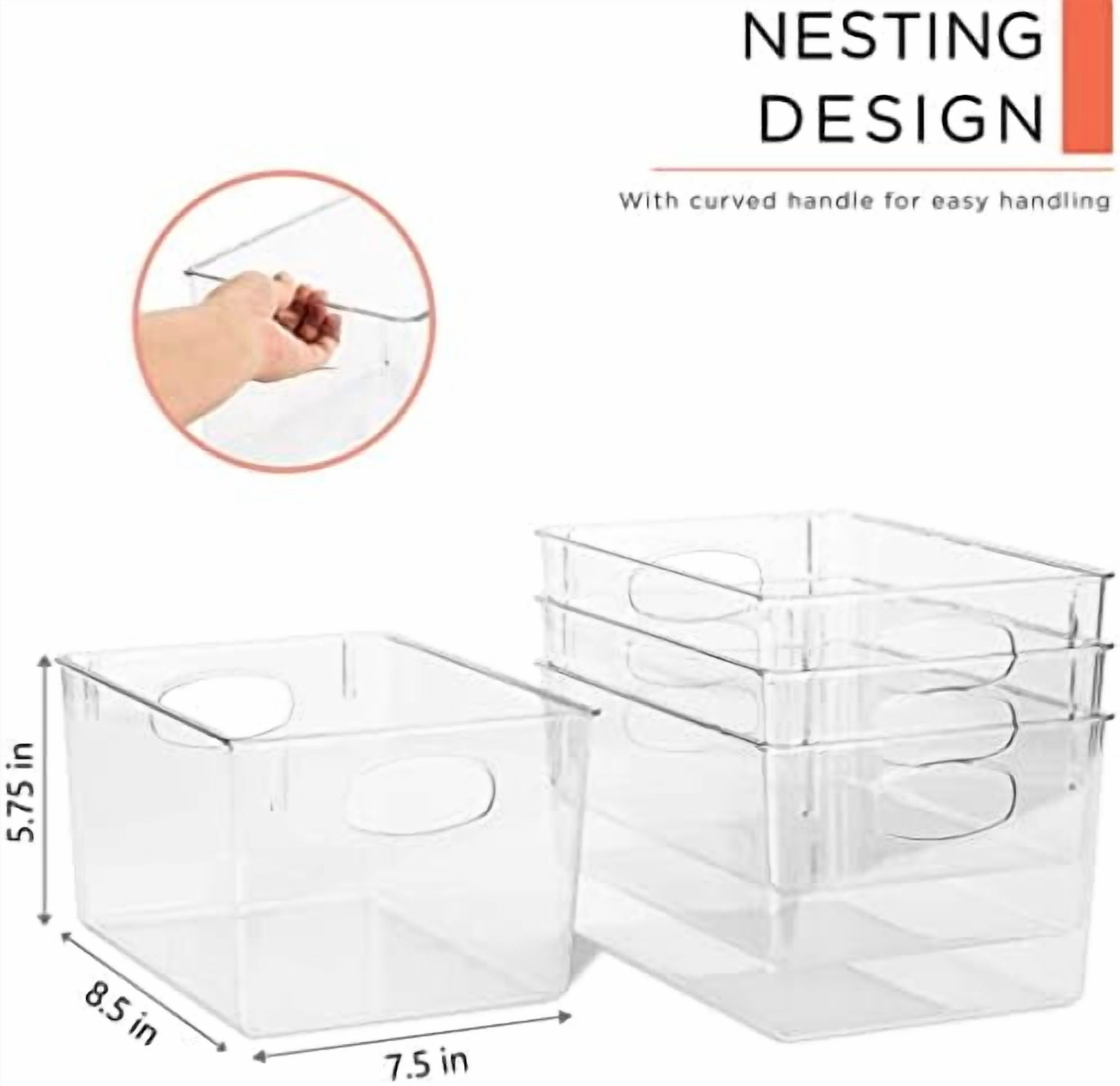 Medium Clear Plastic Storage Bins for Shelves, Clothes, with Handle - Clear Storage Bins, Drawer, Shelf, Closet, Pantry, Fridge, Freezer Organizer Bins, Closet Organizers and Storage (2 pack)