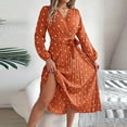thumbnail image 5 of Kaemgyyd Polka Dots Dress for Womens Long Sleeve Wrap V Neck Midi Dress Casual Tie Waist Fall Pleated Beach Flowy Dresses, 5 of 6
