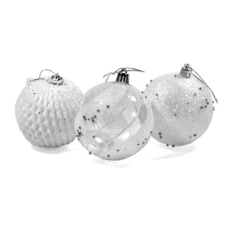 Iridescent Set - ALEKO Iridescent Holiday Ornament Variety Pack - Set of 9 - White and Silver