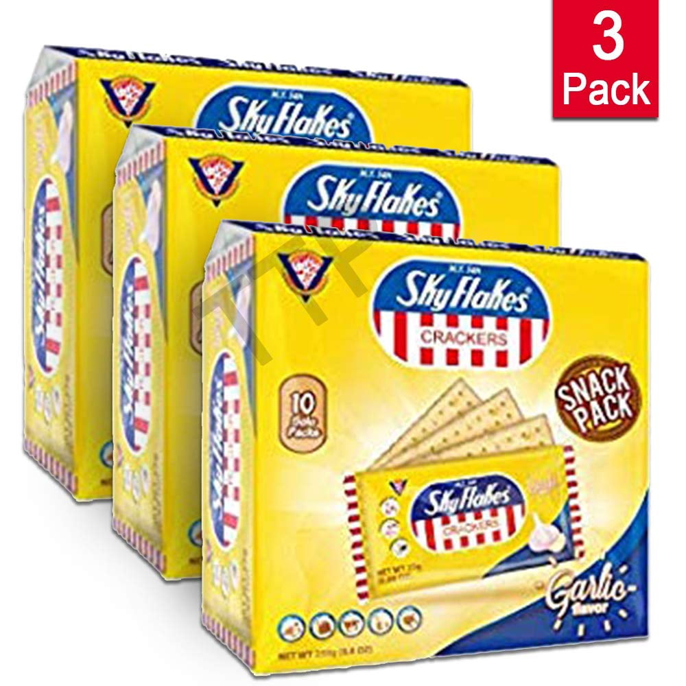 Garlic Sky Flakes Crackers in Bulk - 10 Packs x 8.8oz. (Pack of 3)