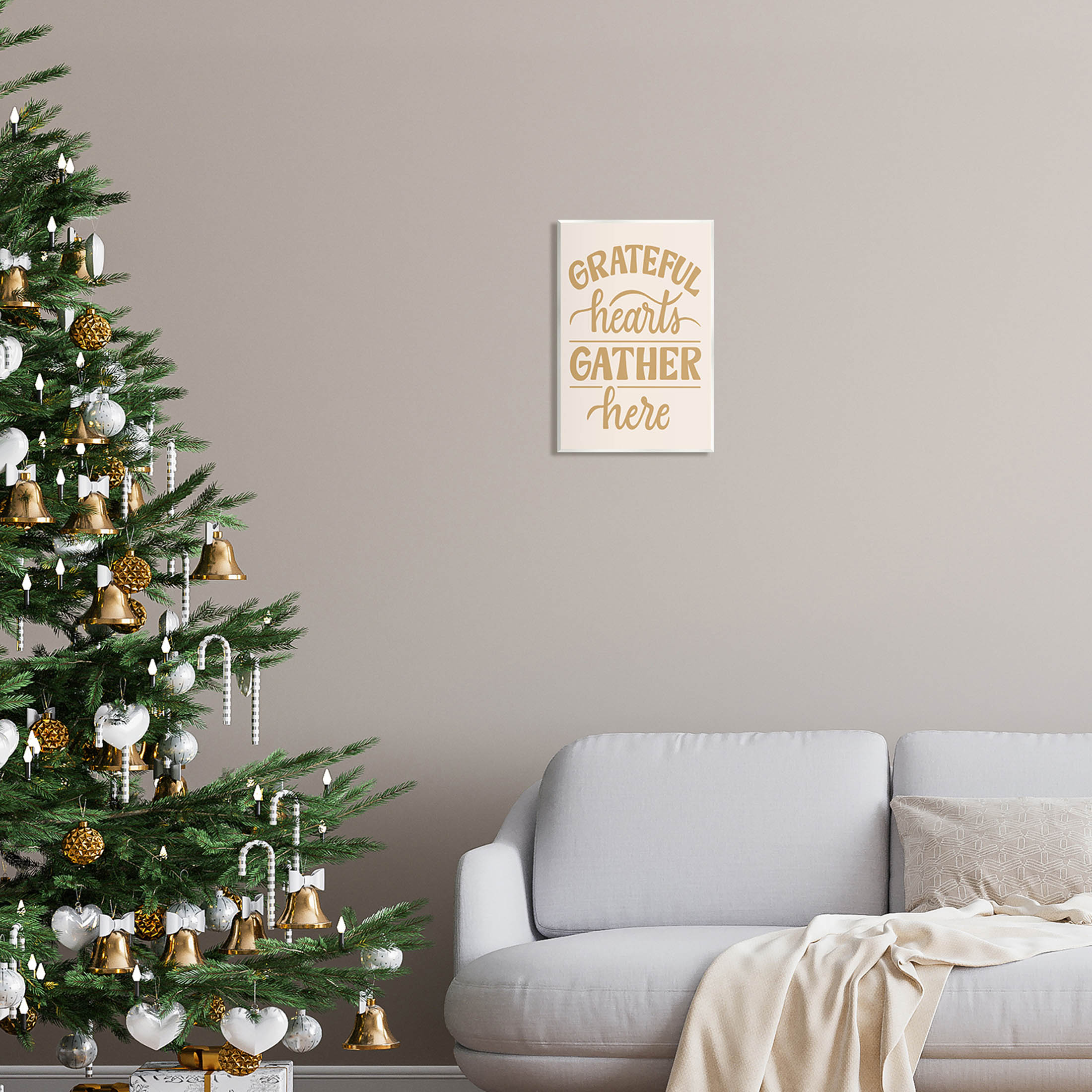 Grateful Hearts Gather Here Phrase Holiday Graphic Art Unframed Art Print Wall Art