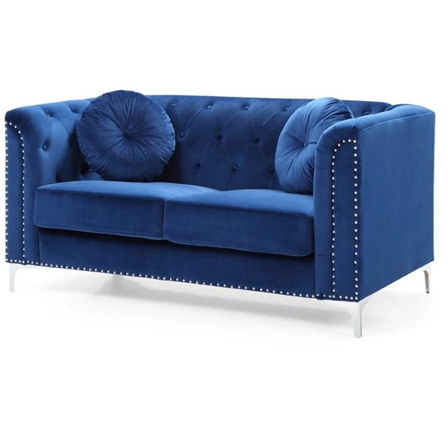 Glory Furniture Causeuse Rembourrée en Velours Pompano Bleu Marine