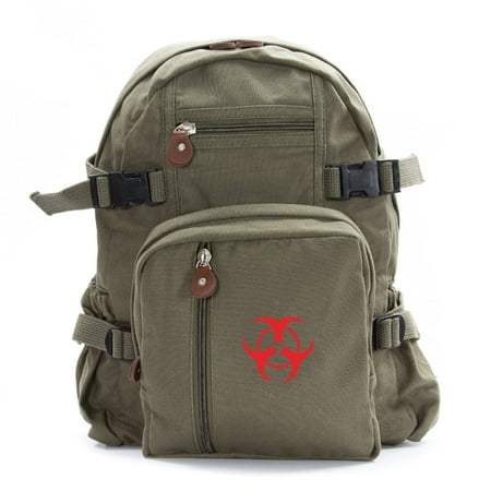 Grab A Smile Biohazard Symbol Canvas Military Backpack Travel Biohazard Symbol Canvas Military Backpack Travel School Book Bag