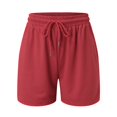 thumbnail image 2 of NIEWTR Womens Bermuda High Rise Shorts Knee Length Cotton Linen Drawstring Casual Shorts Jogger Workout Shorts(Red,L), 2 of 4