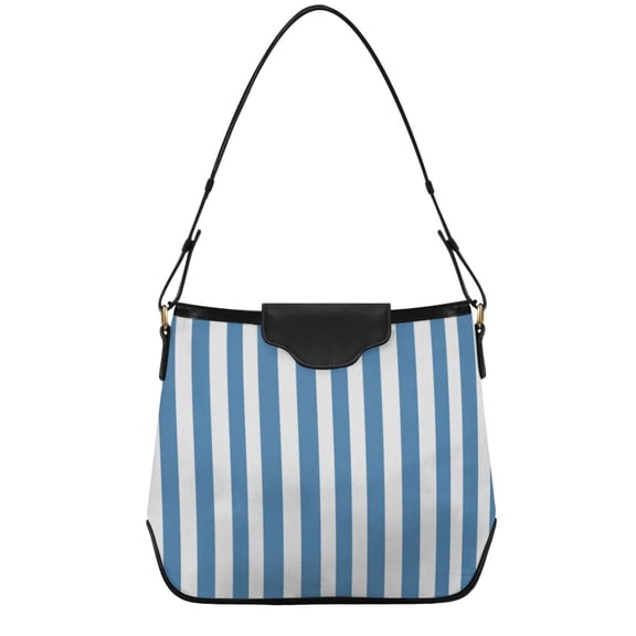 Blue-white Narrow Stripes Women's Tote Bag Convertible Handbags Hobo Shoulder Bag with Zipper Magnetic Snap