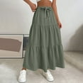 thumbnail image 2 of adviicd Women's Summer Boho Flowy Swing Tiered A-Line Maxi Skirt 2025 Fashion Trendy Elastic Waist Pleated Long Beach Skirts Green, M, 2 of 7