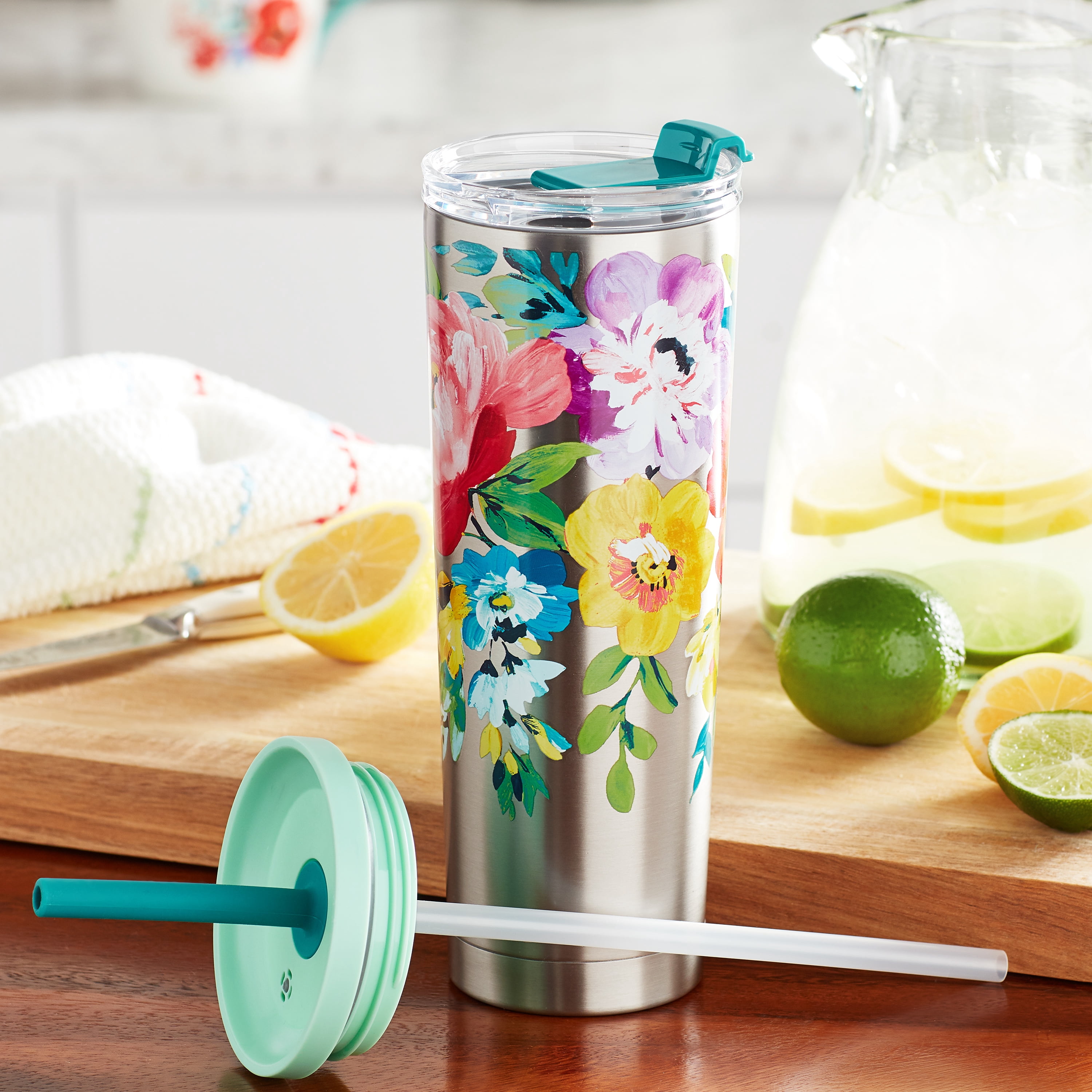 The Pioneer Woman Sweet Romance 27 fluid ounce Stainless Steel Tumbler with Hot & Cold Lids, Multi Color