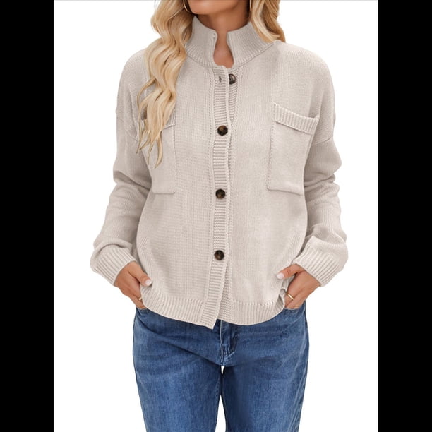 Suéter Cárdigan de Larga para Mujer, con Botones, de Punto, con Bolsillos, Informal, Holgado, para Otoño. Albaricoque M