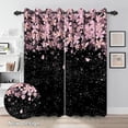 thumbnail image 3 of Pink Cherry Petals Blackout Curtains, Japanese Cherry Flowers Thermal Insulated Bedroom Window Curtains, Black Floral Blossom Window Curtain For Kitchen Living Room 26"W x 54"L (Pack of 2), 3 of 6