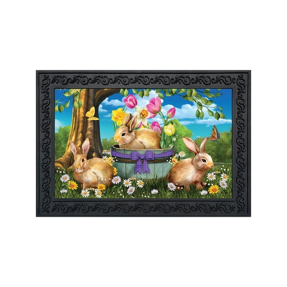 Briarwood Lane Spring Easter Doormat 30x18 Indoor Outdoor Spring Bunny Basket For Easter Doormat