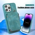 thumbnail image 3 of Crossbody Wallet Case for iPhone 14 Pro Max, Zipper Pocket Case with Card Holder, PU Leather Protective Cover Case with Kickstand Detachable Wrist Strap Lanyard for 6.7", Green, 3 of 8