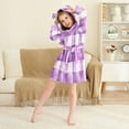thumbnail image 3 of FORMRS Niños Bathrobe Unisex Hooded Robe Soft Plush Pajamas Sleepwear, Size 10-12T, Purple and White Pattern, 3 of 7