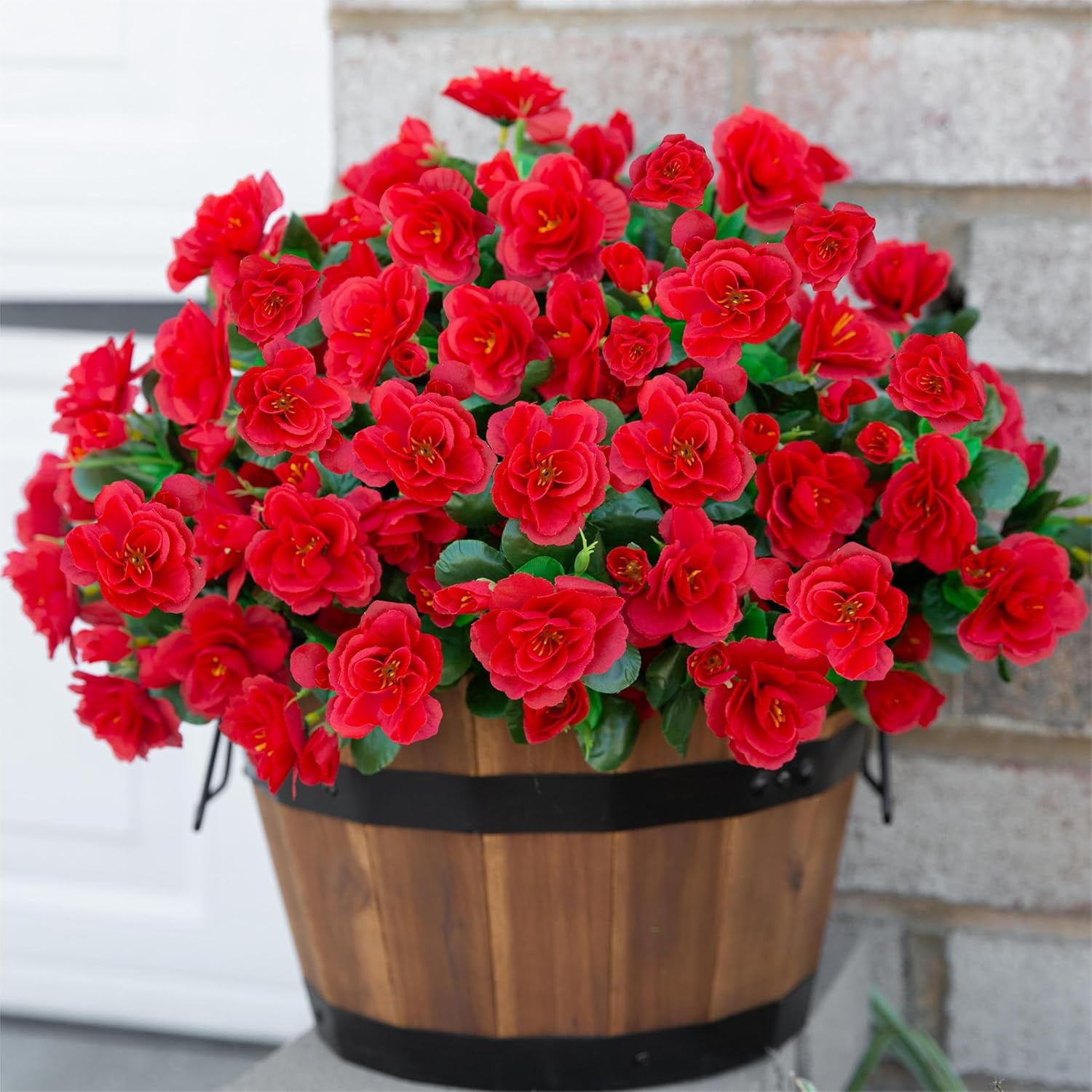Artificial Fake Outdoor Outside Flowers Plants, Faux Silk Camellia UV Resistant Realistic for Front Door Porch Patio Planter Balcony Garden Yard Home Decor, 6 Bundles, Red