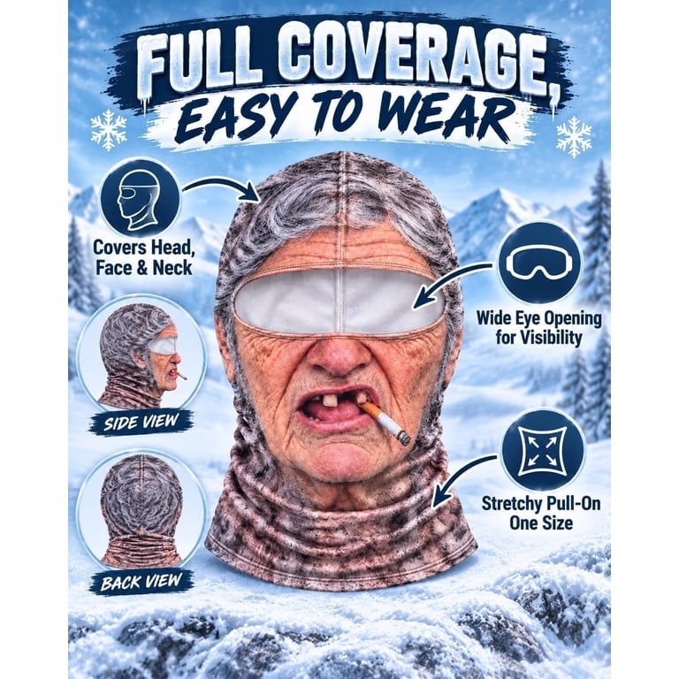 Trail Geezers Mask,Funny Realistic Old Man Ski Mask,3D Print Windproof ...