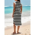 thumbnail image 5 of Sleeveless Women's Striped Summer Dress Casual Polo V Neck Slit Loose Fit T Shirt Midi Dresses, 5 of 6