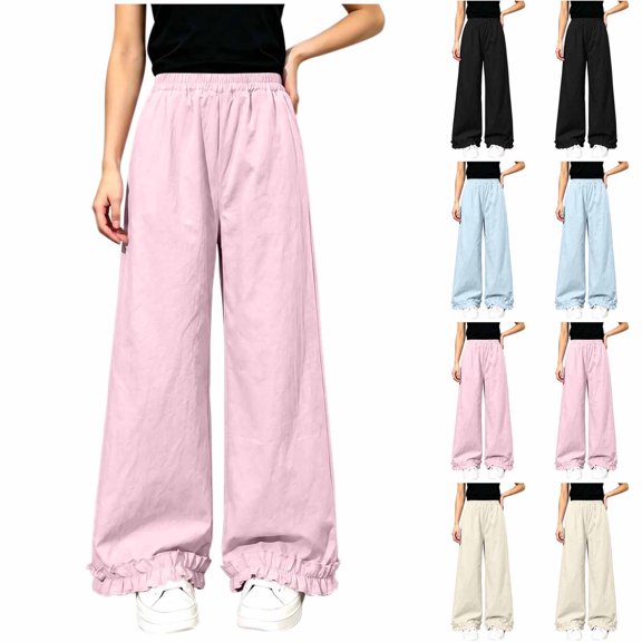 Rvasteizo Girls Wide Leg Sweatpants Ruffled Hem High Waist Casual Kids Long Pants 5-15Y 13 Years