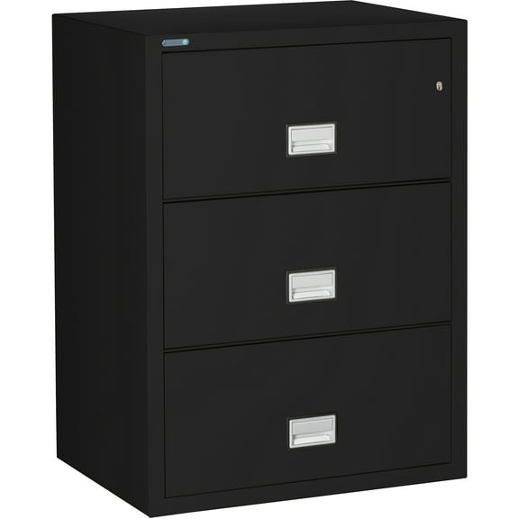 Phoenix Safe Lateral 31 inch 3-Drawer Fireproof File Cabinet with Key Lock, Water Seal, Black, LAT3W31B