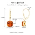 thumbnail image 6 of Rosec Jewels Cushion Cut Created Orange Sapphire Solitaire Drop Earrings for Women (8 mm), 18K Yellow Gold, 6 of 7