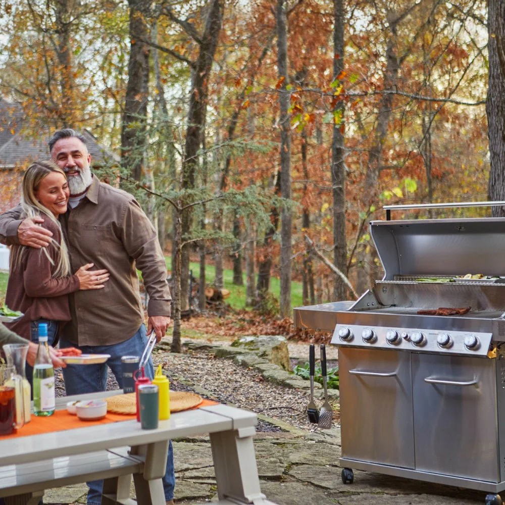Monument Grills 6+1 Burner Propane Gas Grill  84,000 BTU Stainless Steel Outdoor Patio Barbecue Grill  LED Controls , Free Rotisserie Kit , and Easy Cleanup , 77352