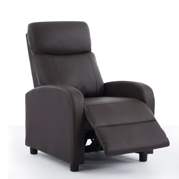 Korser Push Back Recliner Chair for Adults with Footrest Faux Leather Living Room,Brown