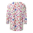 thumbnail image 4 of Nrmvnmi Womens 3/4 Length Sleeve Cotton Tops Casual Floral Print Round Neck Summer Tops Loose Fit Elastic and Lightweight Blouse For Women, 4 of 5