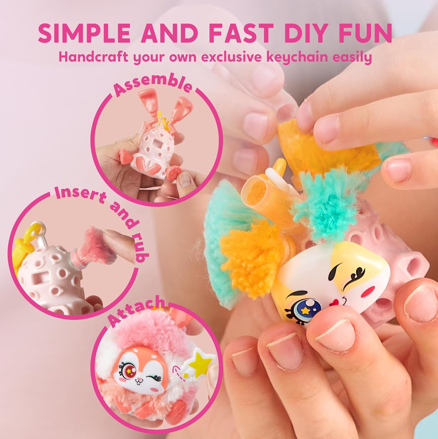 (2 pack) Joyfy Plush Craft Kit DIY Keychain Making Craft for Kids 3 Pack Stuffed Keychain for Girls