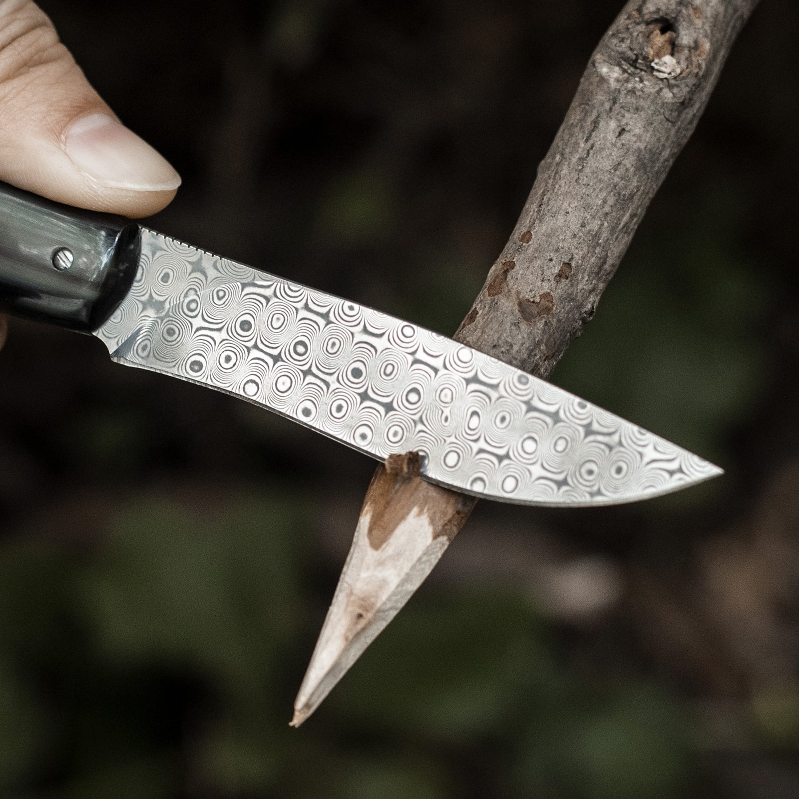 Dispatch 3.2 inch Blade Length Damascus Steel EDC Folding Knife with Cowl Handle and Rosette Blade